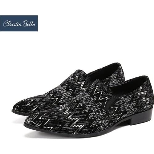 Christia Bella New Fashion Sequins Party Men Shoes Pointed Toe Wedding Dress Shoes Slip On Male Casual Leather Shoes Big Size