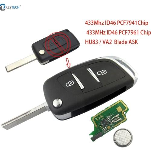 OkeyTech 2/3 Buttons 433MHZ With HU83/VA2 Blade Modified Flip Folding Remote Car Key For Peugeot 207 208 307 308 408 Partner