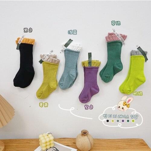 2021 Autumn New Childrens Socks Baby Solid Color Big Lace Socks Baby Girl Cute Princess Socks Trendy Socks/ Lot (3 Pieces)Price