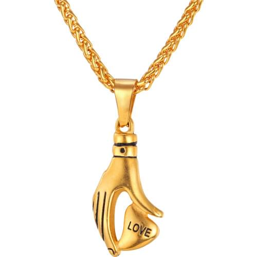 Collare Hand Love Heart Necklaces & Pendants Stainless Steel Gold Color Wholesale Jewelry Gift Necklace Women P149