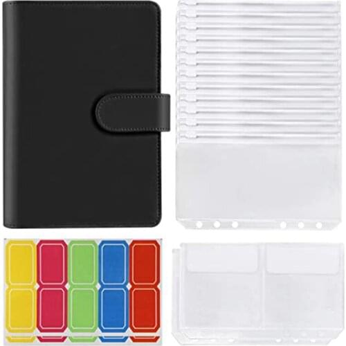 14 Binder Bags A6 with Leather Binder Cover, 6 Rings Budget Binder with Cash Envelope, Money Saving Binder