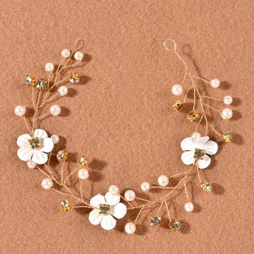 Bridal Flower Headband Soft Chain Beads Wedding Bride Headwear Edge Clip Hair Accessories Gifts for Women LL@17