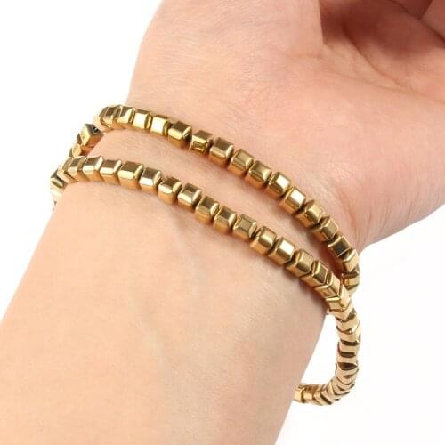 Excellent Color Retention Real Gold Plating Hematite Beads Natural Stones Cube Beads for Jewelry Making DIY Bracelets Necklace