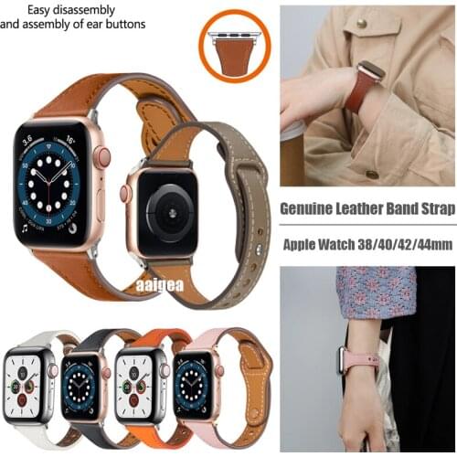 For Apple Watch Series 6 Se 1 2 3 4 5 38mm 40mm 42mm 44mm Slim Genuine Leather Band Replacement Strap