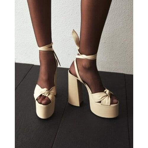 New Chunky Heel Platform Sandals Women Lace-up Bow-tie Gladiator Sandals Ladies Thick Heel High Heels Party Sandals Pumps