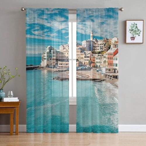 Fishing Village Window Curtains Bedroom Modern Drape Sheer Tulle Valances Living Room Kitchen Voile Curtain