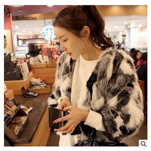 S/9XL Winter Autumn Womens Mixed Color Fur Jackets Short Fur Coats Casaco De Pele Faux Fur Jackets Female Faux Fur Coats K40