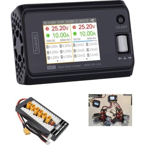 ToolkitRC M6D 15Ax2 DC Dual-channel Mini Charger Discharger for Output 1-6s Lipo LiHV Lion NiMh Pb Cell Checker Tester+XT60 Boar