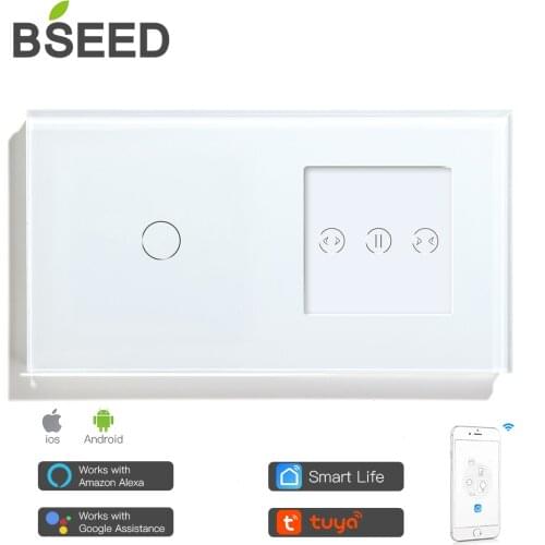 BSEED Smart Wifi Touch Switch 1 Gang With Curtain Work With Tuya Google Smart Home Crystal Glass Panel Smart Switch 157mm