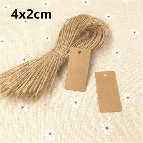 400Pcs/Lot Kraft Vintage Rectangle Tag Hanging Head Labels For Clothing Soap Scarf Boxes Bags Price Paper Tags With Hemp Strings