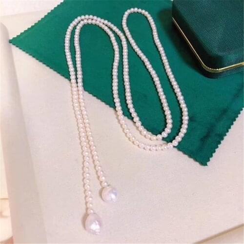 YKNRBPH Womens Long Pearl Necklace High quatlity Bride Weddings Round Fine Jewelry Chain Silver 925 Jewelry