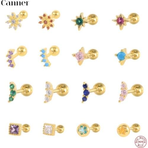 CANNER 925 Sterling Silver Crystal Zircon Ear Studs Earrings For Women/Men Tragus Cartilage Piercing Ear Bone Nail Fine Jewelry