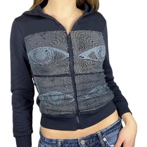 E-girl Gothic Sweatshirt Women Harajuku Long Sleeve Zipper Hoodies Female Spring Autumn Y2K Aesthetic Hip Hop Streetwear Tops