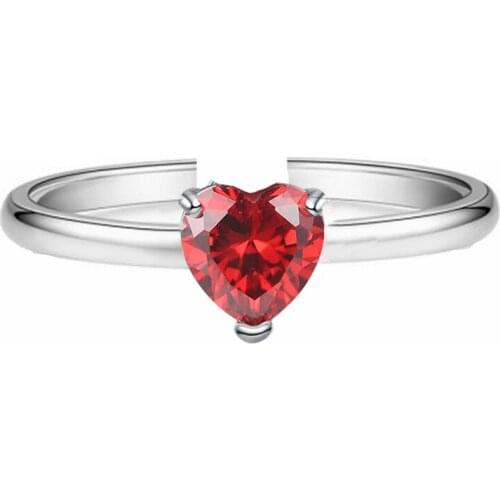 Pink Red Heart Cubic Zirconia Adjustable Silver Color Rings For Women Ladies Delicate Elegant Finger Jewelry Gifts SR2249