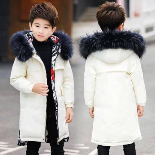 Winter Childrens Hooded White Duck Down Jackets Long Windbreaker Coat New Boys And Girls Thick Parkas 3 Colors For 6-14 Kids