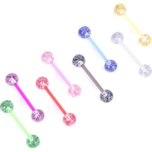 8pcs/lot Soft Acrylic Barbell Sex Tongue Piercing Tongue Rings Flashing Powder Plastic Nipple Ring Ear Body Jewelry