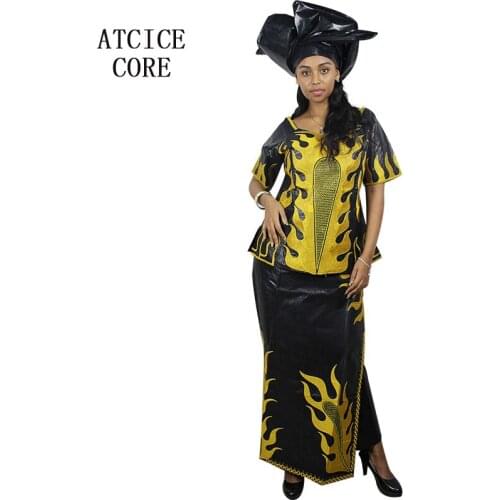 AFRICAN DRESSES FOR WOMEN NEW BAZIN RICHE EMBROIDERY DRESS WITH RAPPER THREE PCS ONE SET