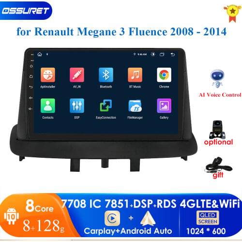 Android 10.0 GPS Car Radio For Renault Megane 3 Fluence 2008-2014 Multimedia Player USB Carplay Stereo No 2 din DVD 9" head unit