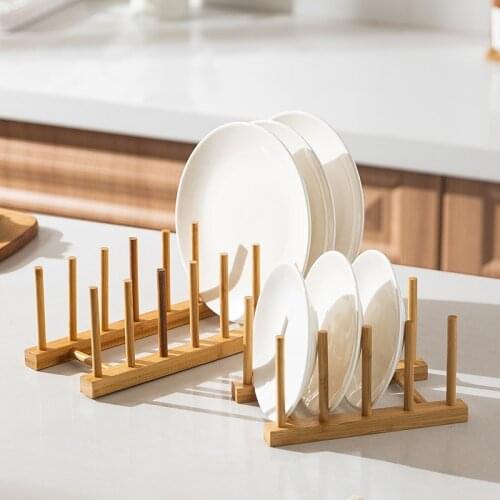 Bamboo Dish Drain Drying Rack Dinnerware Storage Organizer Tray Plate Drying Shelf Home Book Display Stand
