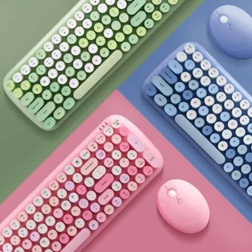 100 Keys Wireless Keyboard and Mouse Combo Round Mix Keycaps Office PC 2.4 Keyboards and Mouse Set for Girl Computer Laptop Game