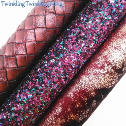 WINE Glitter Fabirc, Faux Leather Fabric, Weaving Faux Leather Fabric Sheets For Bow A4 8"x11"Twinkling Ming XM468