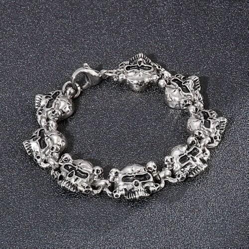 Jewels Store 22mm Wide Punk Style Skull Soldier Mens Wristband Vintage Stainless Steel Bracelet For Man JS13852-D