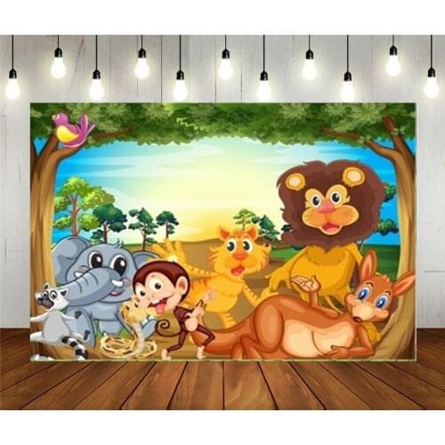 Photo Studio Props Photography Backdrop Group Of Animals Relaxing Under The Tree Vinyl Background Kids Birthday Party Decoration