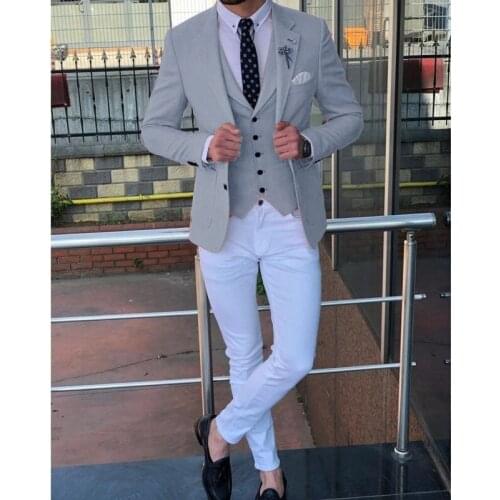 2021 Grey Men Suits For Wedding Set Custom Made Slim Fit Blazer With Pants Groom Suits Tuxedo Jacket Mens Suits