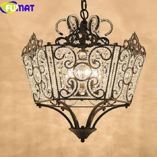 FUMAT Crystal K9 Pendant Lamps Anchor Crown Form Lights Iron Flower Crystal Clear E14 Black Lighting Body hanging light fixture