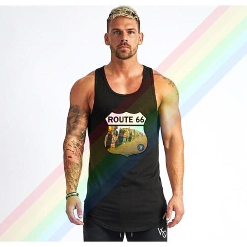 Rows Of Cars Dug Into The Dirt Route 66 Comfortable Bodybuilding Tank Tops For Men Summer Gym Clothing Customized Vest Shirts