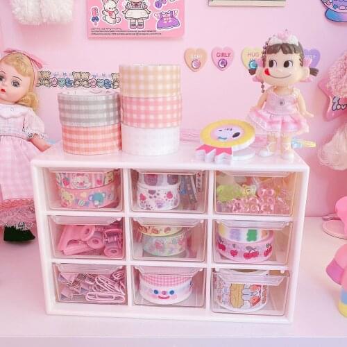 Kawaii White Transparent Plaid Storage Box Plastic Beads Box Storage Box Accessories Plaid Doll Accessories Box Girls Gifts