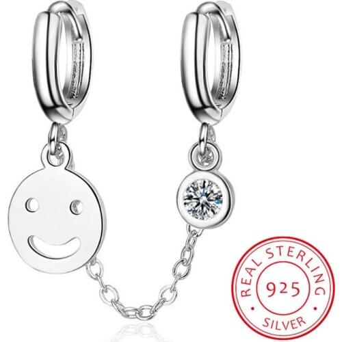 Double hole mini smile hoop with cz station chain girlfriend gift top quality 925 sterling silver girl tassel earring