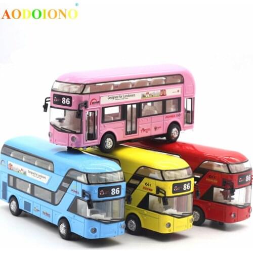 1:50 City Bus Model Toy Alloy Die-casts Double -Layer London Tour Bus Vehicle Kids Boy Play Toys Door Open Flash Light Sound