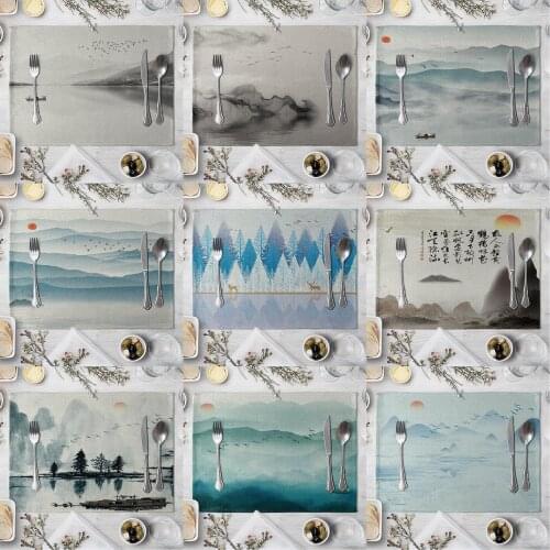 Fashion Print Rectangle Cotton Linen Western Style Table Pad Cut Mats Placemat for Dinner Kitchen Table 40x30cm
