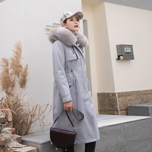 Real 2020 Rabbit Clothes Fur Parka Warm Winter Coat Women Manteau Femme PKF22004C YY2089