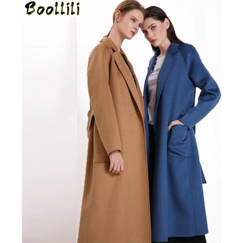 Boollili 2020 New Autumn Winter Coat Women Elegant Cashmere Women Coat Koeran Wool Coat Women Overcoat Abrigos Para Mujer