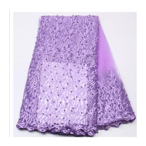 Lilac New Designs African French Lace Fabric High Quality Nigeria French Net Lace 2018 With Stones beads For Women