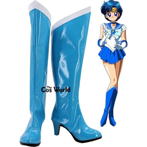 Moon Mizuno Ami Anime Customize Cosplay High Heels Shoes Boots
