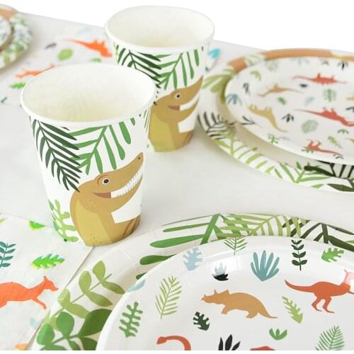 Dino Party Disposable Tableware Plate Cups Paper Napkins Wholesale for Dinosaur Birthday Decoration Kids Favors Party Supplies