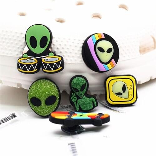 Original Alien Series Shoe Croc Charms Cute Skateboard Rainbow Drum Kit PVC Shoe Decoration Accessories fit JIBZ Kids Party Gift