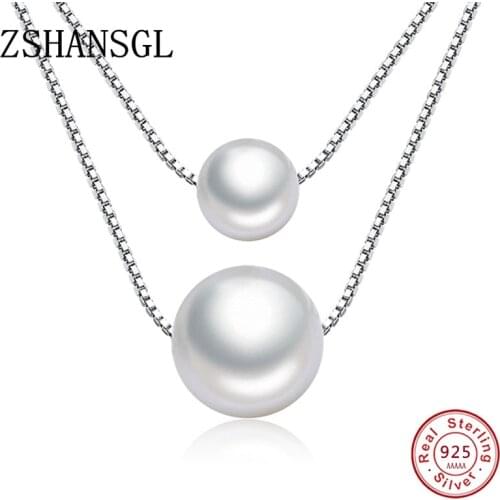 925 Sterling Silver Necklace Double Layer Chain Natural Freshwater Pearl Choker Necklaces & Pendants For Women kolye Jewelry