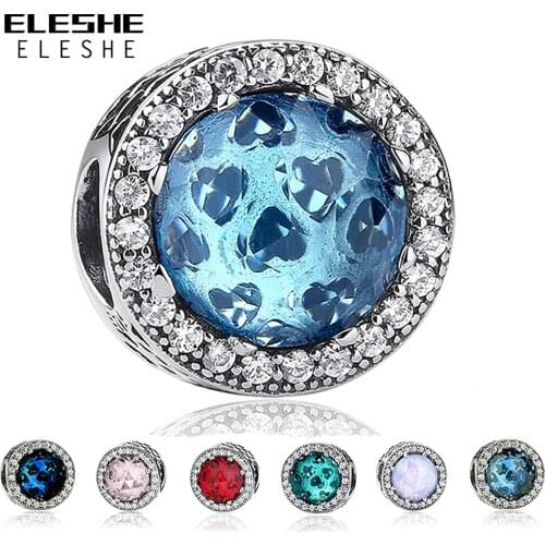 Real 925 Sterling Silver 10 Colors Crystal Radiant Hearts Charm Fit Original WST Charm Bracelet Authentic Jewelry Gift