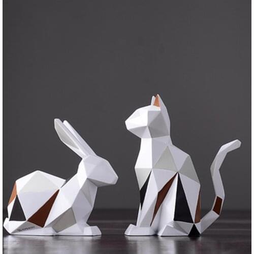 Modern Resin Rabbit Cat Statues Sculpture Decoration Geometric Crafts Gift TV Cabinet Office Statue For Decoration Garden Statue