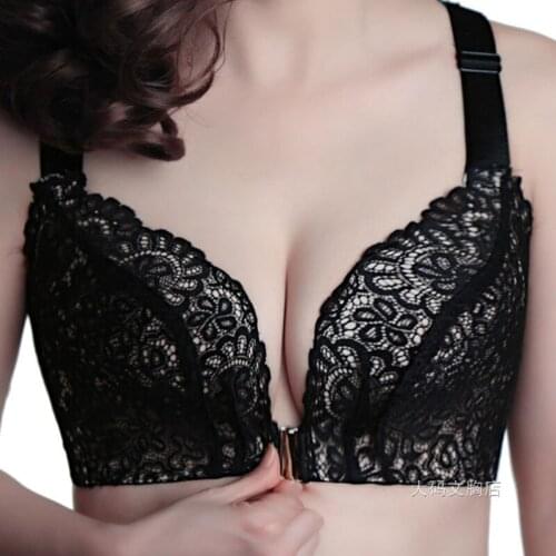 Thin Sexy Lace Bras For Women Sexy Lingerie Big Wireless Minimizer Comfort Push Up Bra Front Closure Plus Size Backless Bralette