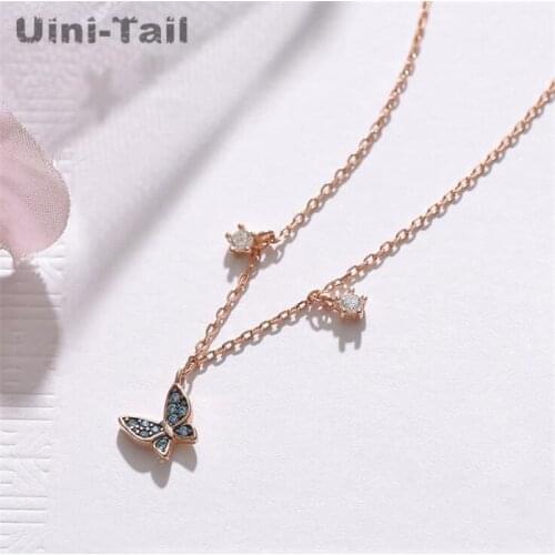 Uini-Tail hot new 925 sterling silver simple butterfly pendant micro-inlaid necklace fashion tide flow cute high quality GN982