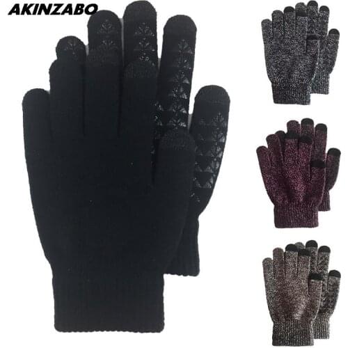 Knitted Woolen Touch Screen Gloves For Men And Women Fall Winter Plus Velvet Thick Woolen Warm Non-slip Winter Thermal Gloves