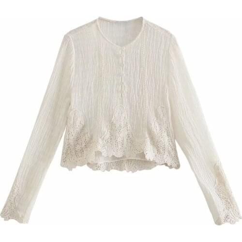 Za 21 autumn and winter new womens round-necked button-down long-sleeve texture linen blend shirt