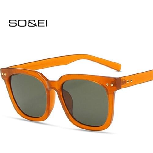 SO&EI Ins Popular Fashion Square Women Sunglasses Retro Rivets Decoration Brand Designer Jelly Color Eyewear Men Shades UV400