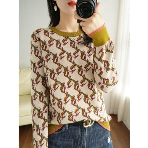 Pullover women 2021 new pure cotton knitted sweater casual round neck blouse top cotton linen plus size cartoon slim shirt