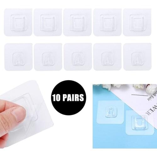 10 Pairs Double-sided Adhesive Wall Door Hooks Transparent Wall Storage Holder For Home Life Hanging Accessory